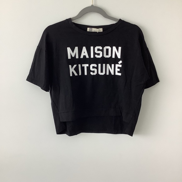 New women’s crop t-shirt Maison Kitsune’ print black white - Picture 7 of 7